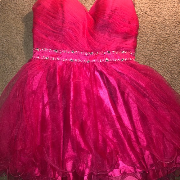 strapless open back dress Amarra 54204 Size 0 Hot Pink Quinceanera Dress Train Long Sleeve Bow Flowers Sequins Ballgown Off The Shoulder